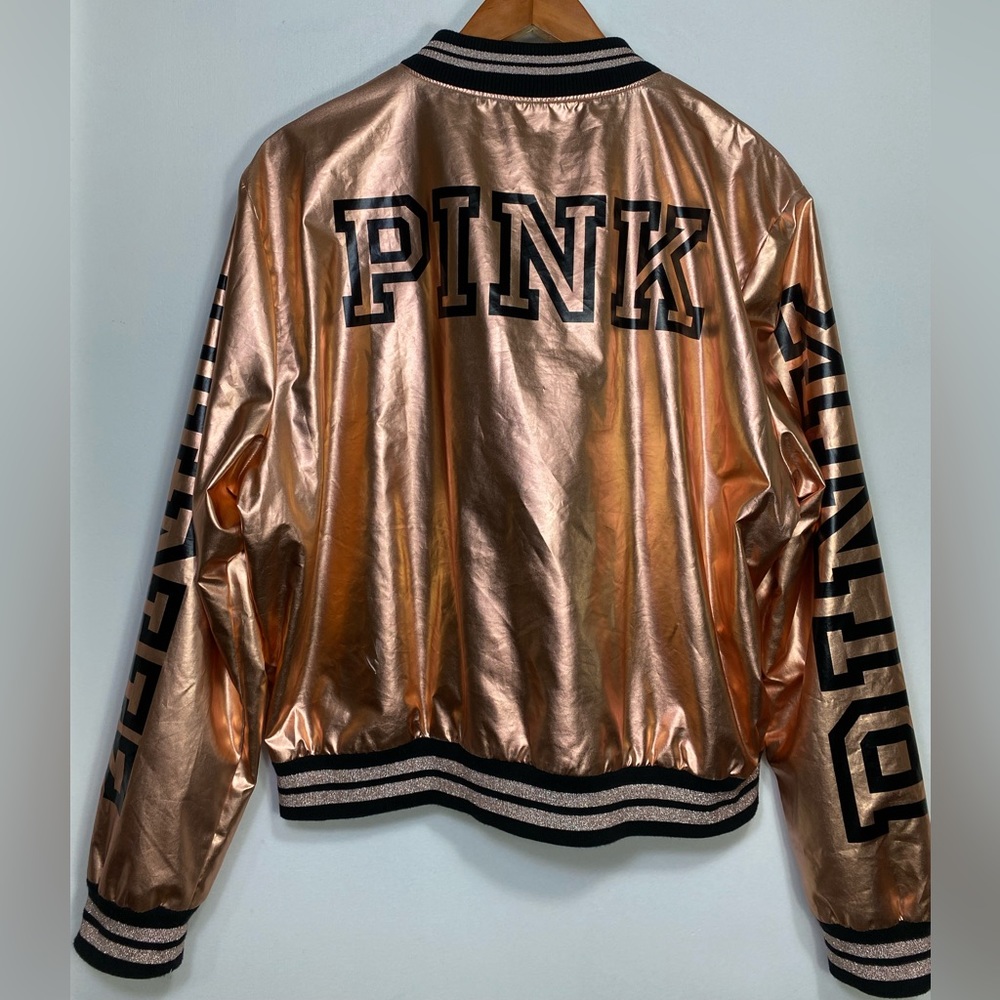 PINK Victoria’s Secret Metallic Rose Gold Big Logo Long Sleeves Jacket, M/L - Picture 5 of 8